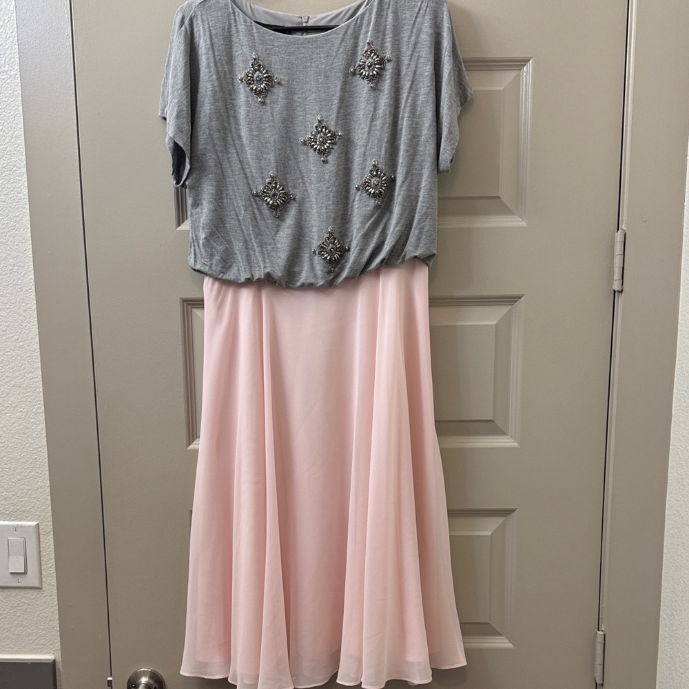 Gray Embellished Top with Pink Skirt (Dress)